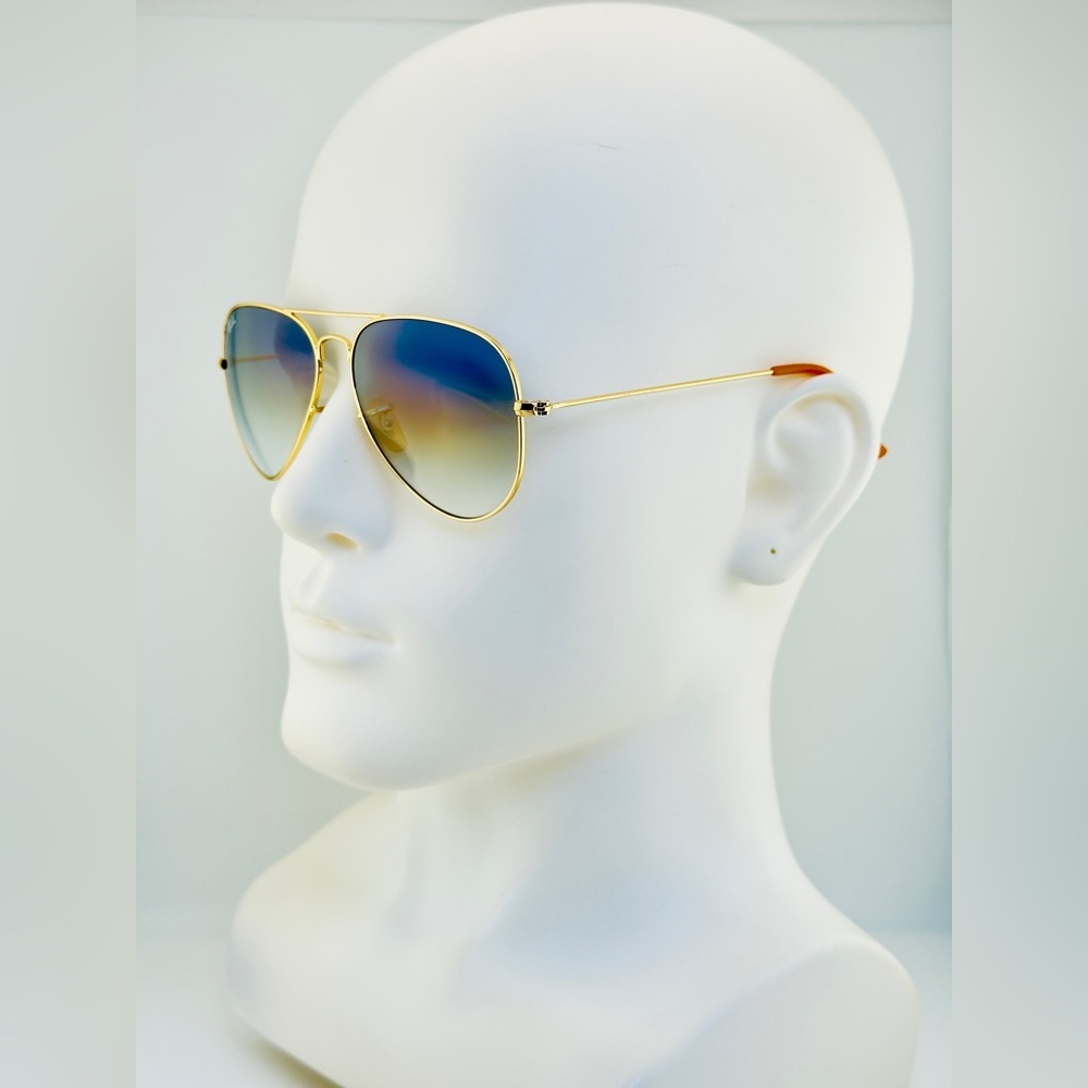 Ray-Ban Aviator Sunglasses RB3025 Blue Gradient Crystal Lens Gold Frame UNISEX! - Picture 4 of 15